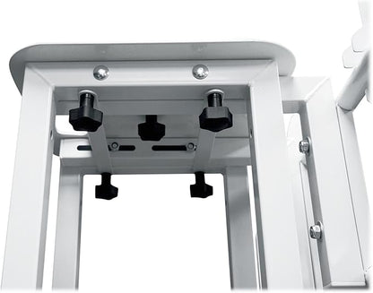 Rockville RTP33-TV Pro White Totem Stand 220 lbs DJ Speaker/Lighting/TV Mount, Detachable TV Mount, Adjustable 39-69 inch Height, Black/White Scrims, for DJs and Event Planners