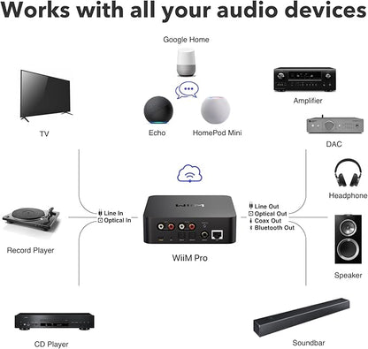 WiiM Pro AirPlay 2 Receiver, Google Cast Audio, WiFi Multiroom Streamer, Compatible with Alexa, Siri and Google Assistant, Stream Hi-Res Audio from Spotify, Amazon Music, Tidal and More