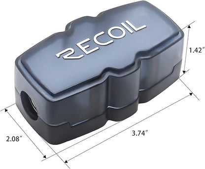 Recoil MFH12 2 Way Mini-ANL Fused Distribution Block, 1 X 0/2/4 Gauge in / 2 X 4/8 Gauge Out Fused Distribution Block with 60A, 80A, 100A Fuses, Solid Brass for Maximum Power Transfer