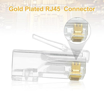 MECCANIXITY 60pcs Cat6 RJ45 Pass Through Connectors, RJ45 Connector 8P8C Gold Plated Plugs with 60pcs Yellow Strain Relief Boots for Solid or Stranded UTP Ethernet Cable, 1.1mm