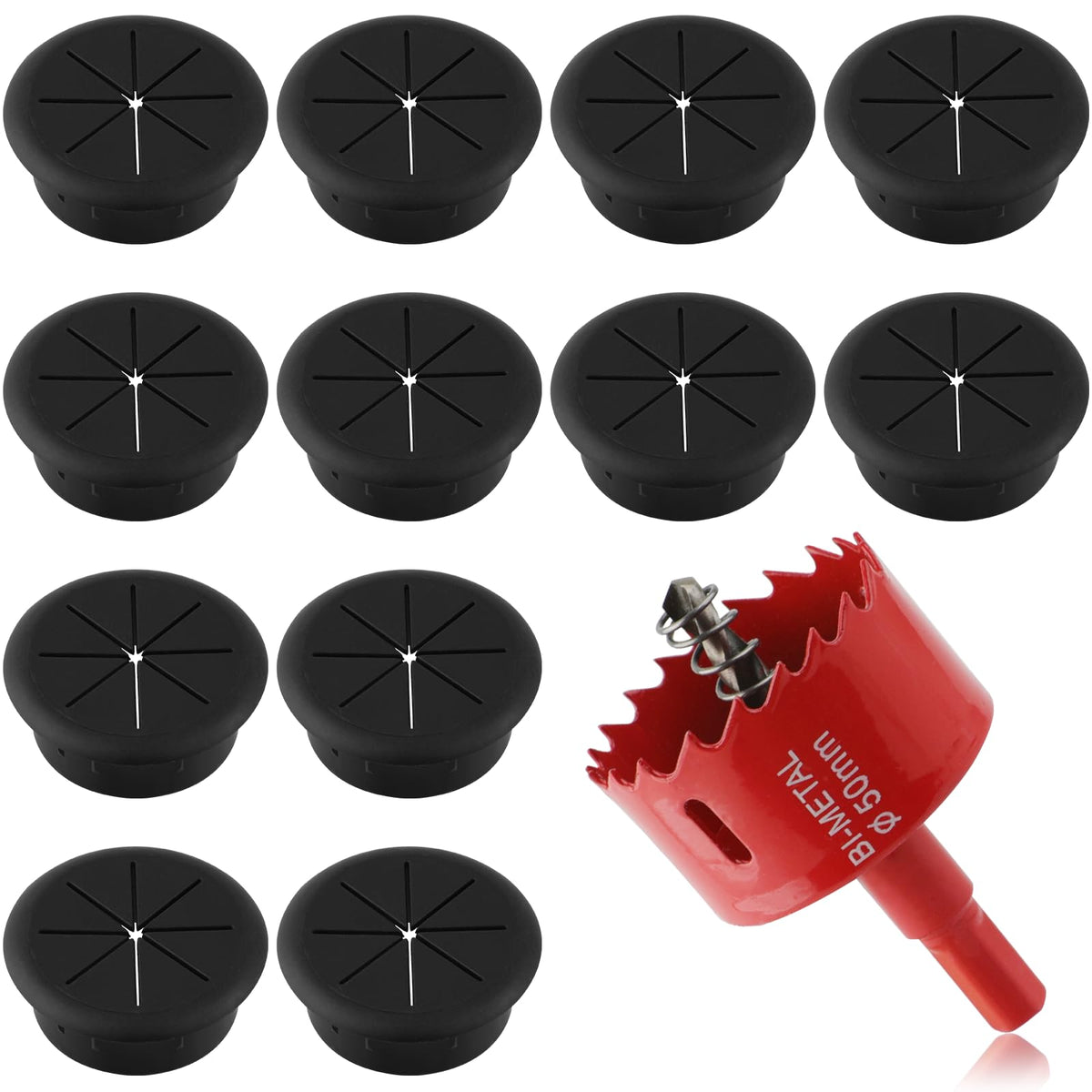 1.5 Inch(38mm) Desk Grommet,13 Pieces Cable Grommet, Desk Hole Cover for Cables with Hole Saw,Plastic Cable Cord Wire Hole Cover for Desk, Table,Cabinet,Countertop and Other Furniture(Whitek)