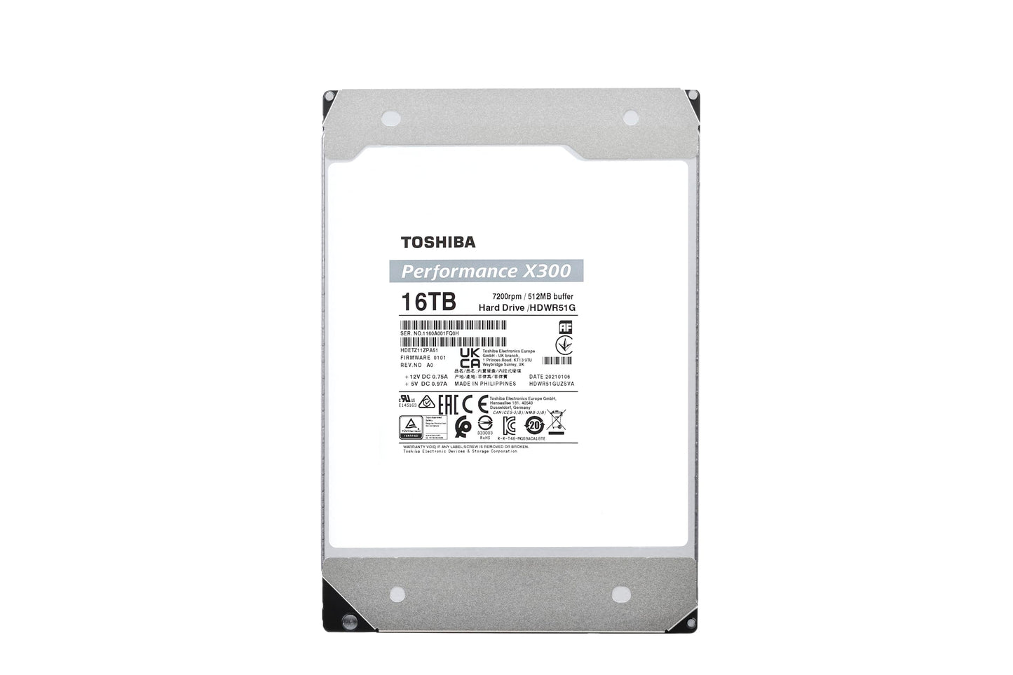 Toshiba X300 16TB Performance & Gaming 3.5-Inch Internal Hard Drive – CMR SATA 6 GB/s 7200 RPM 512 MB Cache - HDWR51GXZSTA