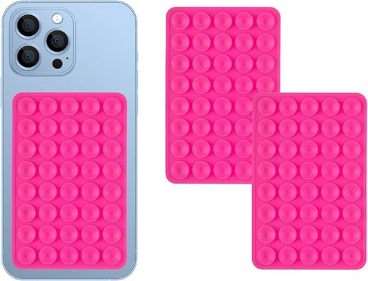 SHENGXIN 2 Pack Silicone Double-Sided Suction Grip – 40 Cups per Side, Strong Hold for iPhone, Galaxy, Pixel, Android – Hands-Free for Selfies & Videos (Rose Red)