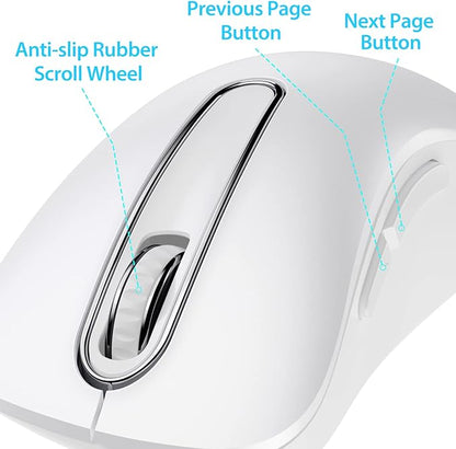 memzuoix 2.4G Wireless Mouse, 1400 DPI Computer Mice with USB Receiver, Portable Wireless USB Mouse Battery Powered Cordless Mice for Laptop, PC, Desktop, 5 Buttons (White)
