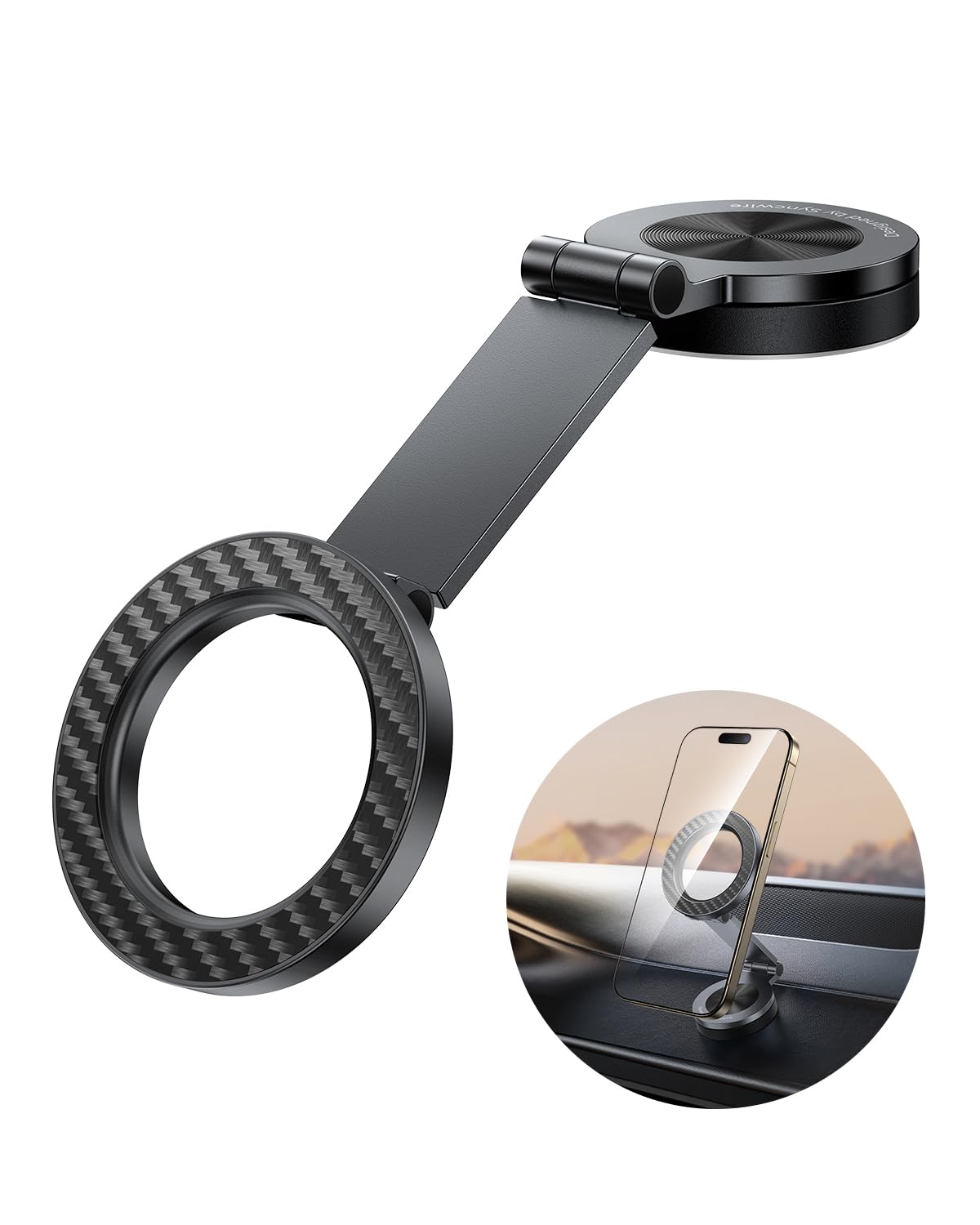 SYNCWIRE for MagSafe Car Mount 【360° Rotation】 Magnetic Phone Holder for Car, Adjustable Metal Arm, Car Magnet Phone Mount for Dashboard, Car Accessories Fit iPhone 17 16 15 14 13 Pro Max &All Phones
