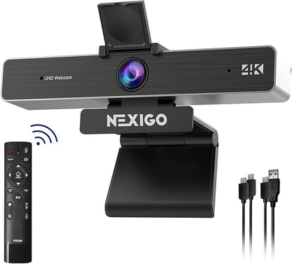 Zoom Certified, NexiGo N950P (Gen 2) 4K Zoomable Webcam, RF Remote, Sony_Starvis Sensor, 5X Digital Zoom, Pro Web Camera with Dual Stereo Mics, for Zoom Skype Teams Twitch