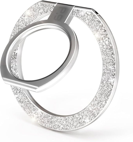 PureGear Magnetic Phone Grip Ring Stand, Magnetic Phone Ring Holder for MagSafe iPhone Air, 17, 17Pro, 17ProMax, 16, 16Pro, 16Plus, 16ProMax, 15, 15Plus, 14, 13,12 Adjustable Kickstand(Silver Glitter)