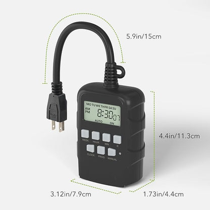 BN-LINK 7 Day Outdoor Heavy Duty Digital Programmable Timer, 125VAC, 60Hz, Dual Outlet, Weatherproof, Heavy Duty, Accurate for Lamps Ponds Christmas Lights 1875W 1/2HP ETL Listed