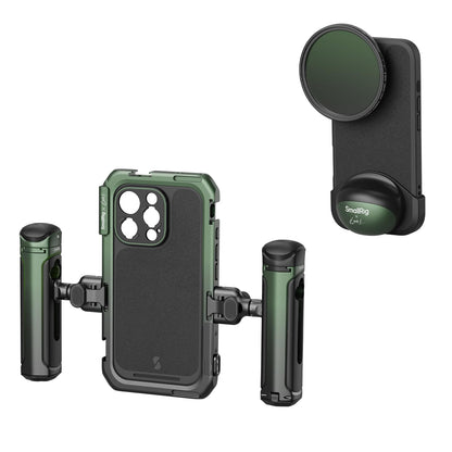 SMALLRIG x Brandon Li Mobile Video Kit for iPhone 16 Pro, Phone Cage with Lightweight Case, Rotatable Wireless QR Handles, 67MM Magnetic VND Filter Kit, Support for MagSafe - 5002