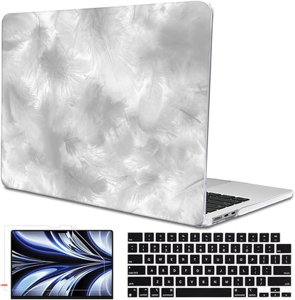 for M4 MacBook Air 13.6 Case 2025 2024 2023 2022 M3 A3113 A2681 M2 Chip, Pattern Plastic Matte Hard Shell Case Keyboard Skin for 2025 Mac Air 13.6 inch Cover M4 A3420 Touch ID, Gray Feather