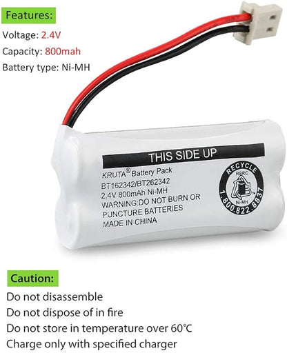 Kruta BT162342 BT262342 Cordless Phone Batteries Compatible with BT183342 BT283342 BT166342 BT266342 VTech CS6114 CS6419 CS6719 at&T EL52300 CL80111 Handset Telephone (Pack of 4)