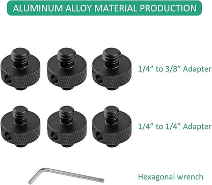 Camera Mount Screw 1/4" Male to 1/4" Male & 1/4" to 3/8" Tripod Screw Adapter with Hole 7 Pcs Set for Camera Tripod Mount Light Stand DSLR Equipped with Hex-L Key (Black)
