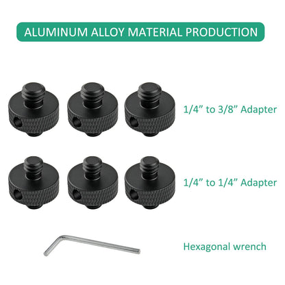 Rigych Camera Mount Screw 1/4" Male to 1/4" Male & 1/4" to 3/8" Tripod Screw Adapter with Hole 7 Pcs Set for Camera Tripod Mount Light Stand DSLR Equipped with Hex-L Key (Black)