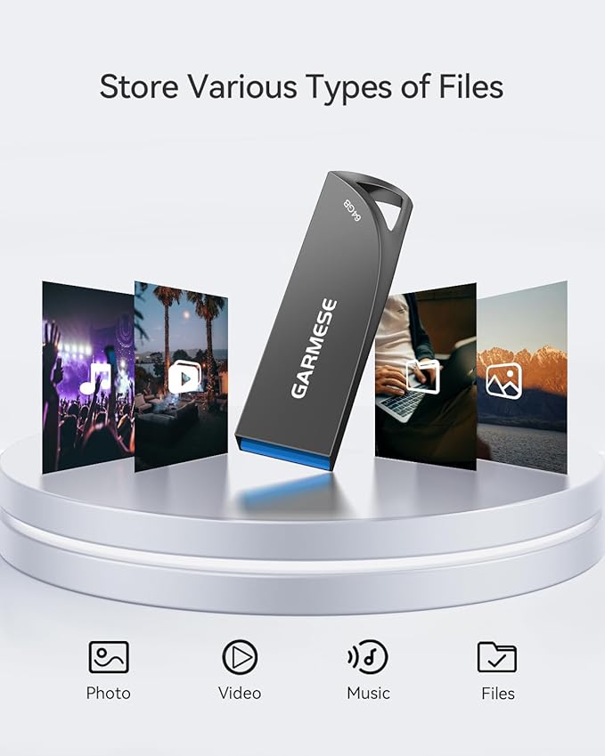 64GB USB 3.0 Flash Drive, Waterproof Metal USB Memory Stick, Slim Thumb Drive Portable Pen Drive with Keychain Hole Stylish Jump Drive for PC Computer Car - Gray