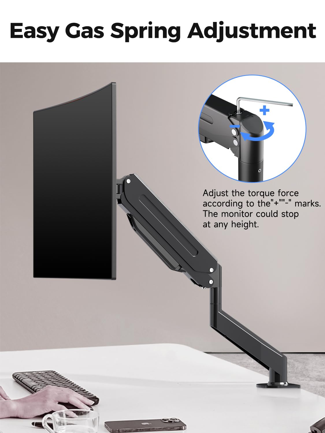 Suptek Single Monitor Mount,Adjustable Gas Spring Monitor Arm Desk Mount Stand Fits 17 20 22 23 24 26 27 32 33 35 36 inch,Holds up to 25 lbs, Black(MD9)