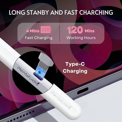 PS1-Pro Stylus Pen for Apple iPad 2018-2025｜Faster Charge Custom Shortcuts Pixel-Perfect with Metal Chrome Tip｜Pencil for iPad 11th & 10th Generation, Pro 11"/12.9"/M4, Air 3/4/5/M2/M3, mini 5/6th Gen