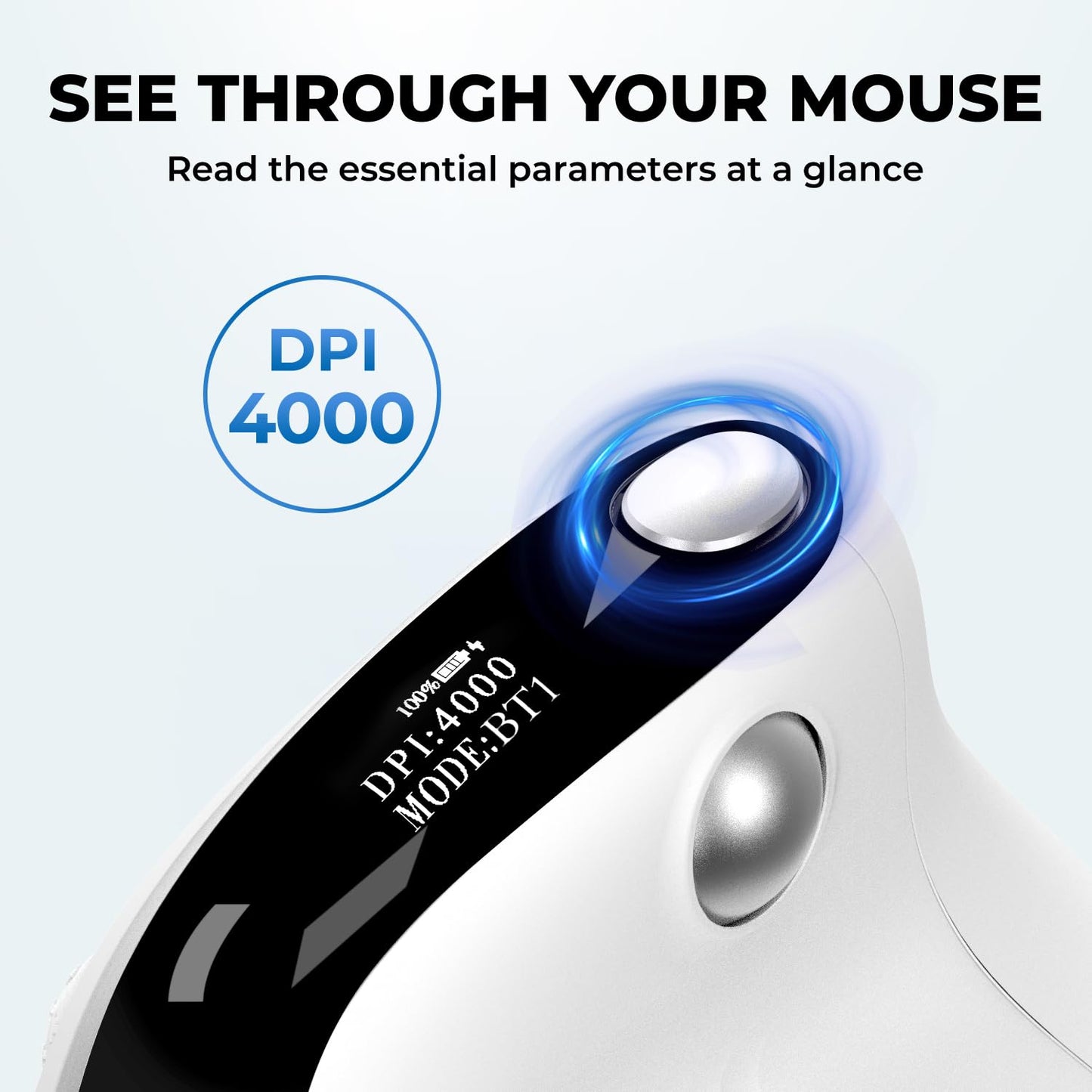 DELUX Seeker Ergonomic Mouse Wireless, Vertical Mouse with OLED Screen, 6 Buttons&Thumb Wheel Function, Silent Click, Up to 7200DPI, Programmable, Rechargeable, BT/2.4G/Wired, RGB Light(M618XSD-White)