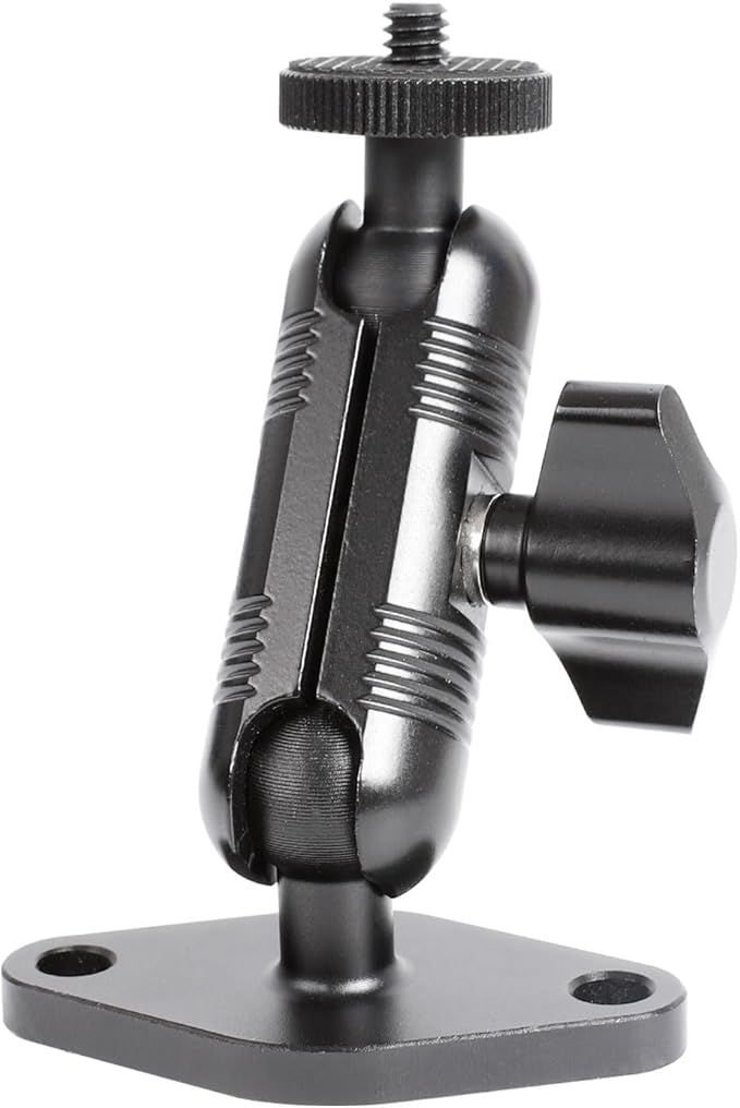 xik Metal 1/4"-20 Mount with Drill Plate Base for Monitors, Action Camera，CCTV Cameras, Camcorders, 360° Rotation Adjustable Camera Mount for Installation on Car Dashboard, Ceiling, and Walls