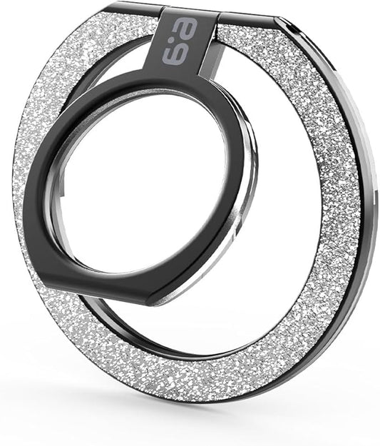 PureGear Magnetic Phone Grip Ring Stand, Magnetic Phone Ring Holder for MagSafe iPhone Air, 17, 17Pro, 17ProMax, 16, 16Pro, 16Plus, 15, 14, 13,12 Adjustable Kickstand (Brushed Black Silver Glitter)
