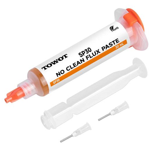 TOWOT No-Clean Soldering Flux Paste for Electronics, 30 ml, Pneumatic Dispenser with Plunger & Dispensing Tip