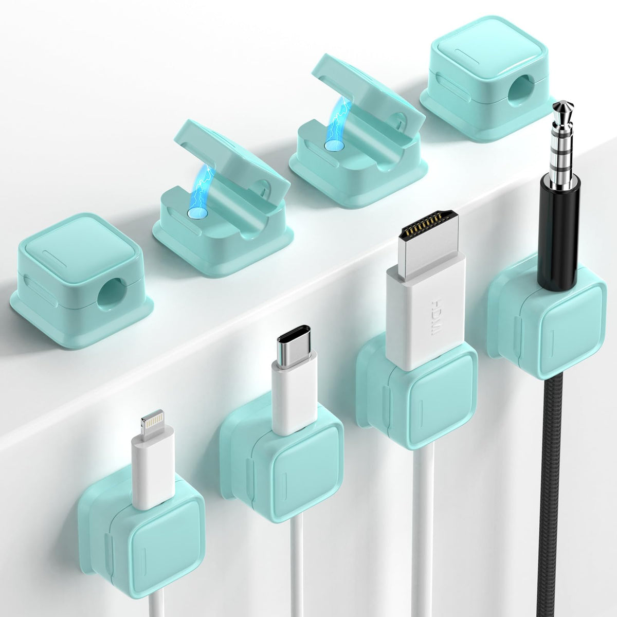 8 Pack Cord Organizer, Magnetic Cable Clips, Under Desk Management, Blue