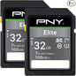 PNY 32GB Elite Class 10 U1 V10 SDHC Flash Memory Card - 100MB/s, Class 10, U1, V10, Full HD, UHS-I, Full Size SD (Pack of 2)