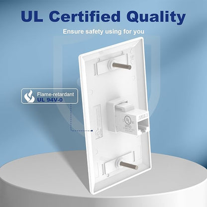 VCE Ethernet Wall Plate (UL-Listed), 1-Port CAT6 Wall Plate and Jack, RJ45 Keystone Wall Outlet with Single Gang Low Voltage Mounting Bracket, White 2-Pack