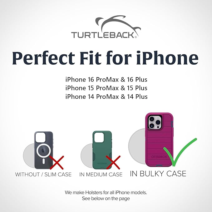 Turtleback Belt Clip for iPhone 16 Pro Max, 15 Pro Max, 14 Pro Max -Large- Fits w/Defender Bulky Style Cases, Premium Black Leather, Vertical Belt Holder, Magnetic Closure HD Rotating Belt Clip