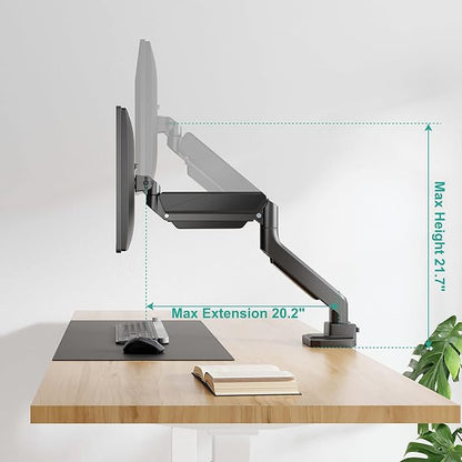 WALI Ultrawide Monitor Arm for 13 to 49 Inch Heavy Duty Curved Screens, Holds 33 Lbs, Adjustable Gas Spring Single Monitor Desk Mount with C-Clamp, Grommet Base, 75x75/100x100 VESA, (GSM001XL), Black