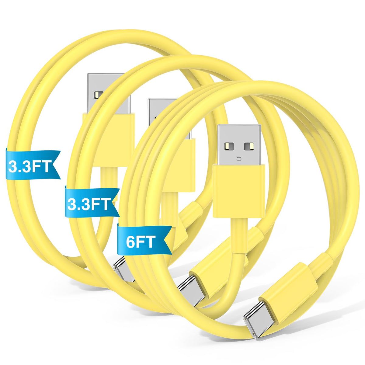 JERMASAL 3-Pack Blue [3.3FT+3.3FT+6FT] USB A to USB C Cable, Compatible with iPhone 15/16, iPad, Samsung, MacBook, PS5 and More, Fast Charging, Carplay Cable