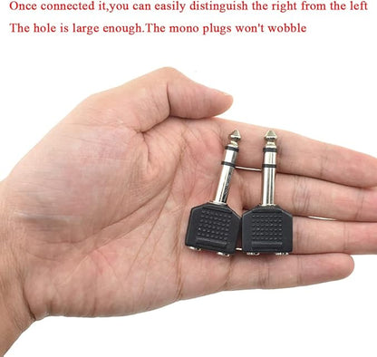 Hahiyo 3.25 M-2x6.35 F-TRS Stereo Plug Interconnect Audio One Male 6.35mm(1/4 inch) and Two Females 3.25mm(1/8Inch) Adapter Splitter Good Signal Sound Snap Tight Not Wobble for Guitar Black 2pcs