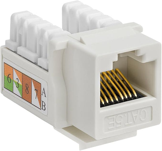 Cmple - Cat5e Keystone Jack 1Gbps RJ45 Keystone Jack 90° Degree Punch Down for RJ45 Connectors, Patch Panel and Wall Plate in White