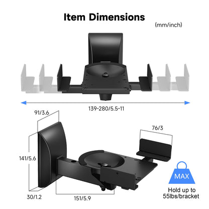 suptek Speaker Wall Mount Adjustable for Large Bookshelf Speaker Mounts