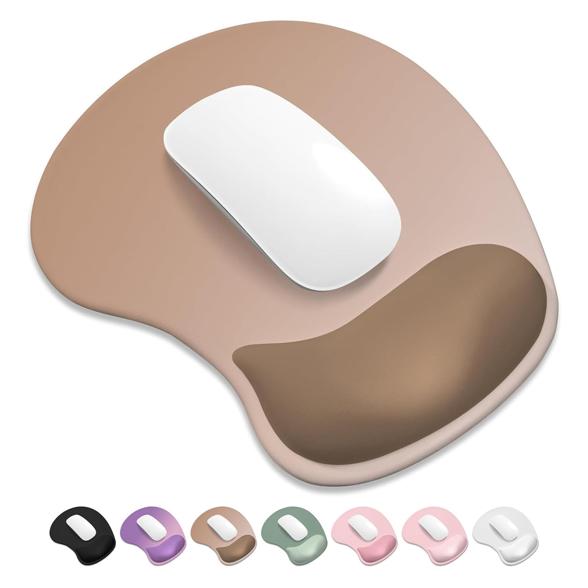 ITNRSIIET Ergonomic Mouse Pad, Cushioned Gel Wrist Rest, Non-Slip Base, Smooth Surface, Cute Multi-Color, 9.5 x 8.2 in, White
