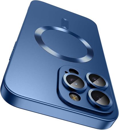 LEKEVO Magnetic for iPhone 14 Pro Max Case [Compatible with MagSafe][Built-in Camera Lens Protector] Slim Soft TPU Bumper Shockproof Metallic Luster Phone Case (Blue)