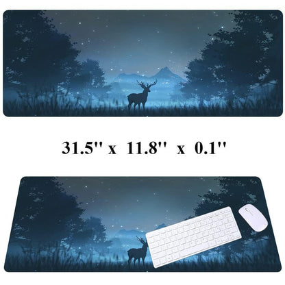RTGGSEL 31.5x11.8 Inch Non-Slip Long Extended Large Gaming Mouse Pad with Stitched Edges XL Laptops Keyboard Mouse Mat(Forest Deer)