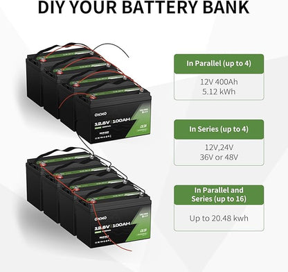 OKMO 12V 100Ah TM LiFePO4 Battery, Lithium Battery 150A BMS with Bluetooth, 10 Years Lifetime 15000+ Deep Cycles,for Marine, RV, Trolling Motor, Boat, Camper, Low Temperature Protection