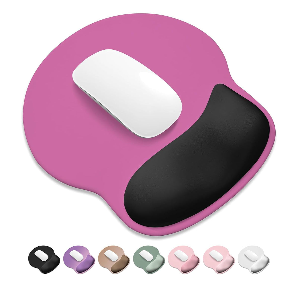 ITNRSIIET Ergonomic Mouse Pad with Wider Memory Foam Wrist Rest +17% - Curved Cushion Reduces Pressure 20%, Pain Relief, Non-Slip, Smooth, Cute Colors, 9.85 x 9 in, White