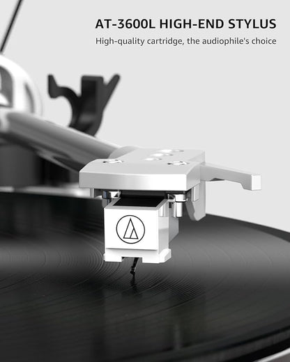 Turntable Record Player Wireless Output Carbon Fiber Tonearm Vinyl Player Aluminium Platter Belt-Drive LP Turn Tables 33 1/3&45 RPM Audio Phono RCA Line Out AT-3600L MM Cartridge Pale Walnut Red