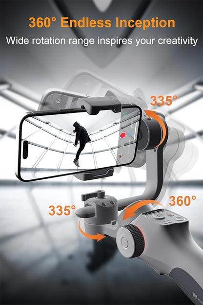 FUNSNAP C05 Kit Gimbal Stabilizer for Smartphone, iPhone Gimbal 3-Axis with Magnetic Fill Light/AI Tracking Sensor for iPhone 16 15 14 Pro Max Android Handheld Phone Gimbal for Video Recording