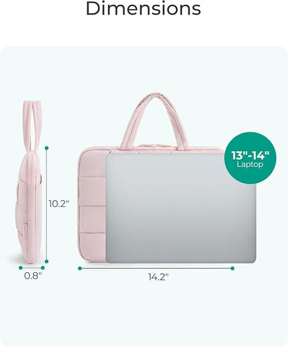 BAGSMART 13-14 Inch Laptop Case, Portable Puffy Laptop Sleeve with Handle, Compatible with MacBook Air/Pro 13.3 13.6 Inch M4 M3 M2 M1, Computer Sleeve Fitted with Dell,HP, Beige