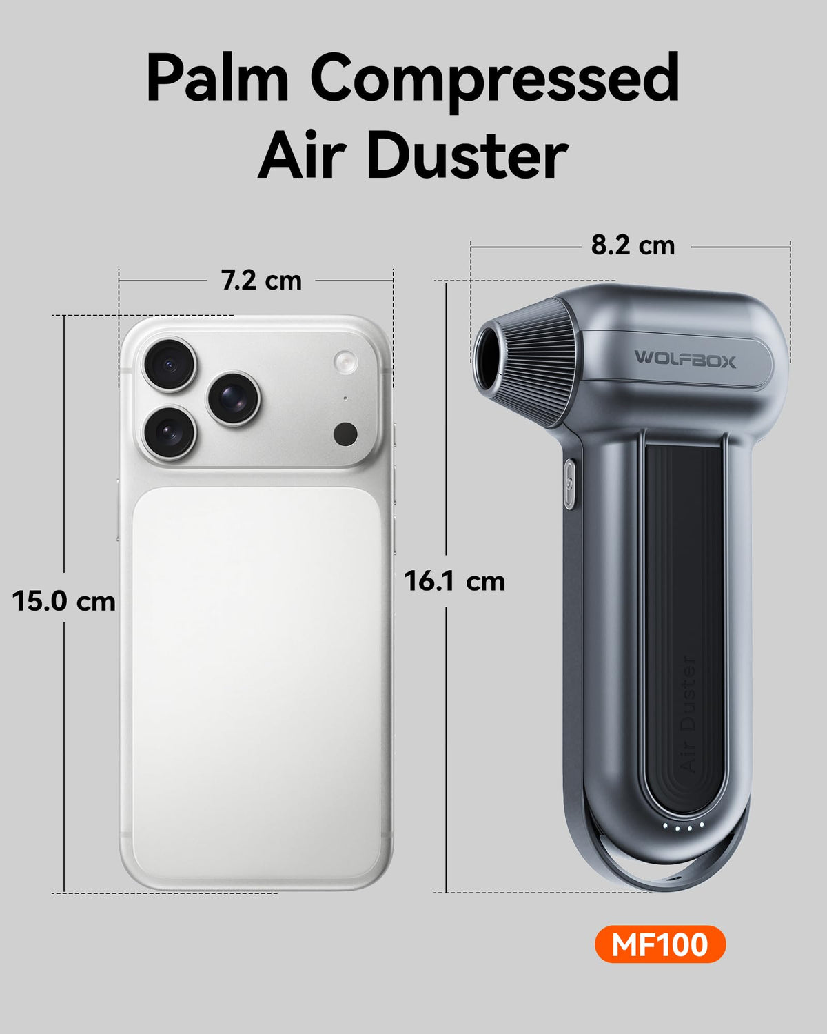 WOLFBOX MF100 Compressed Air Duster, 150000RPM Turbo Fan, 45 m/s Airflow