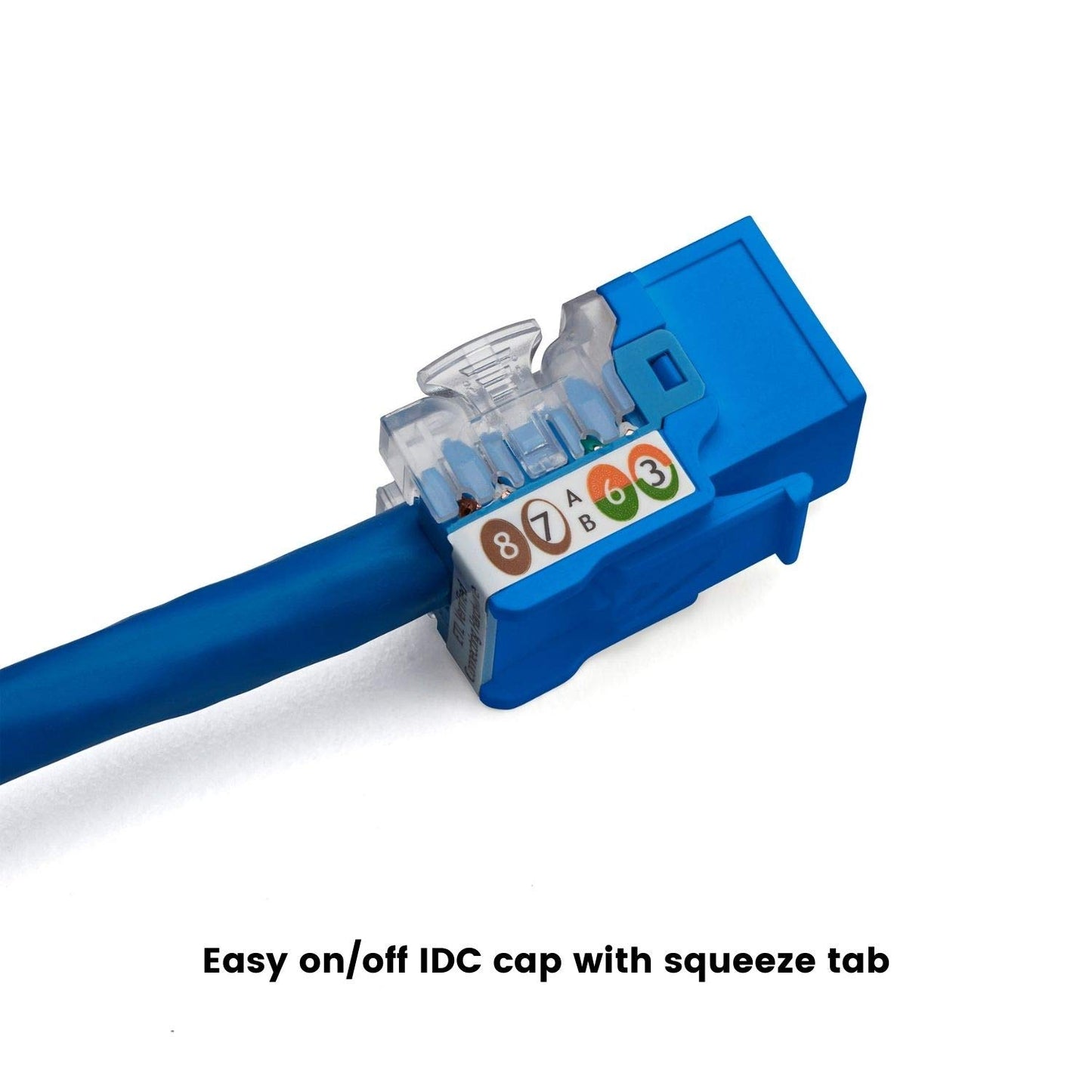 TRUE CABLE Cat6A Unshielded (UTP) Keystone Jack, 90-Degree Punch-Down RJ45 Female Module, PoE++ 4PPoE, UL Listed & TIA Certified, Blue, 12 Pack