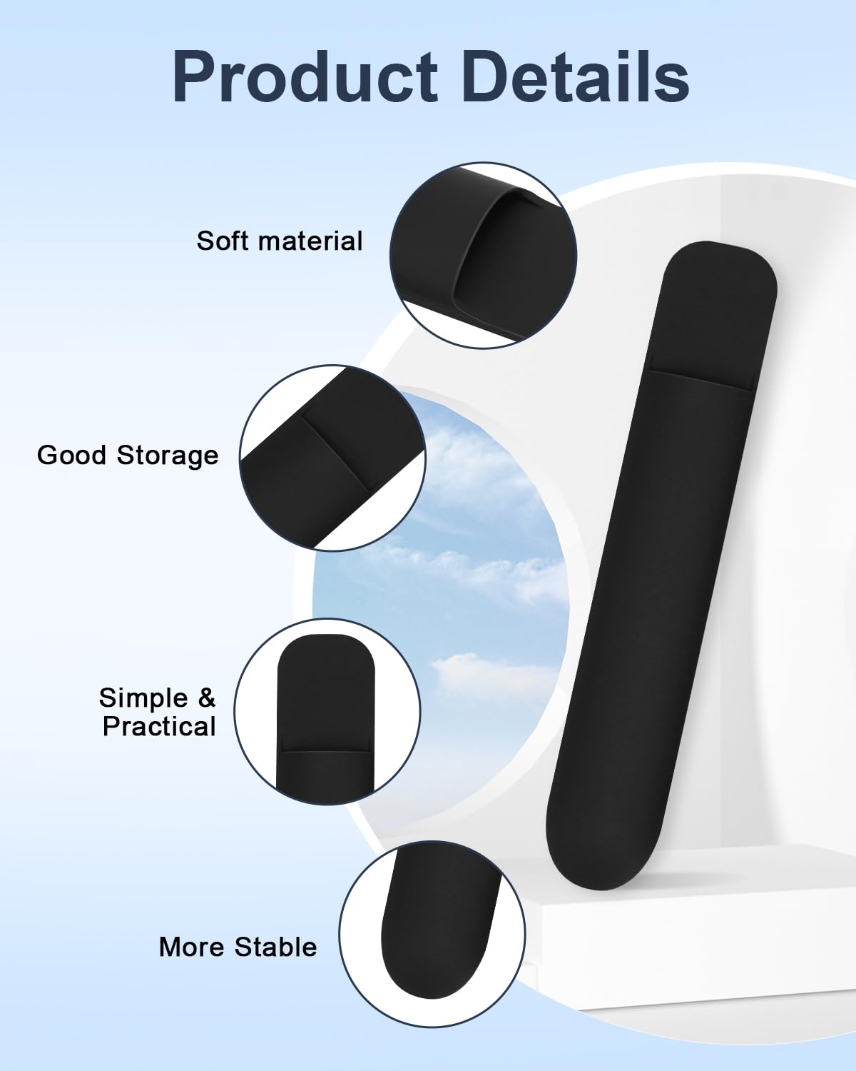 eZAKKA Silicone Pencil Holder for Notebooks & Tablets, Self-Adhesive, Black