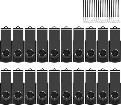 EASTBULL 1GB USB Flash Drive Bulk Thumb Drives 20 Pack with Lanyards USB 2.0 Memory Sticks Zip Drive Pen Drive for Storage and Backup Black 20PCS 1GB