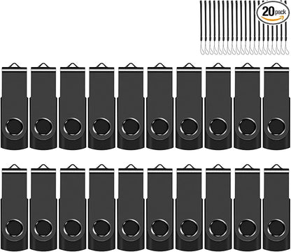 EASTBULL 8GB USB Flash Drive Bulk Thumb Drives 20 Pack with Lanyards USB 2.0 8GB Memory Sticks Zip Drive Pen Drive for Storage and Backup Black 20PCS