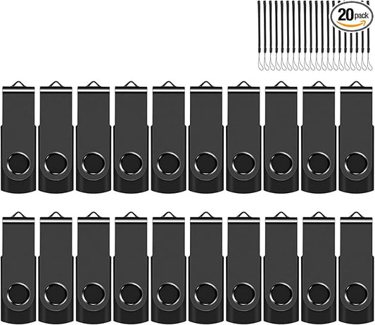EASTBULL 8GB USB Flash Drive Bulk Thumb Drives 20 Pack with Lanyards USB 2.0 8GB Memory Sticks Zip Drive Pen Drive for Storage and Backup Black 20PCS