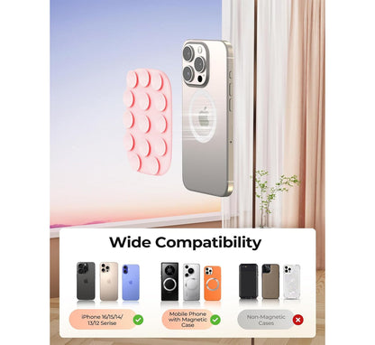 Magnetic Phone Suction Grip, Shower Phone Holder for MagSafe, Octo Phone Sticky Buddy Suction Grip for iPhone 16 15 14 13 12, Birthday Christmas for Women Pink