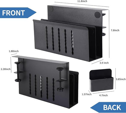 2 Tier Desk side storage, Desk Laptop Holder with Magnetic Pen Holder, No Drill Hanging Table Organizer for Office and Home Fits Flat Edge 0.3" to 2.3"