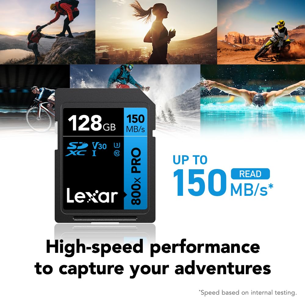 Lexar 128GB (2-Pack) High-Performance 800x PRO SD Card, UHS-I, C10, U3, V30, 4K, Up to 150MB/s Read SDXC Memory Card, for Point-and-Shoot & Mid-Range DSLR Cameras, HD Camcorders (LSD0800P128G-B2NNU)